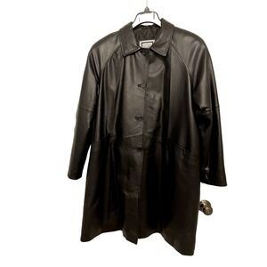 Ladies Leather Coat Knee Length Black Excelled Collection Classic princess style